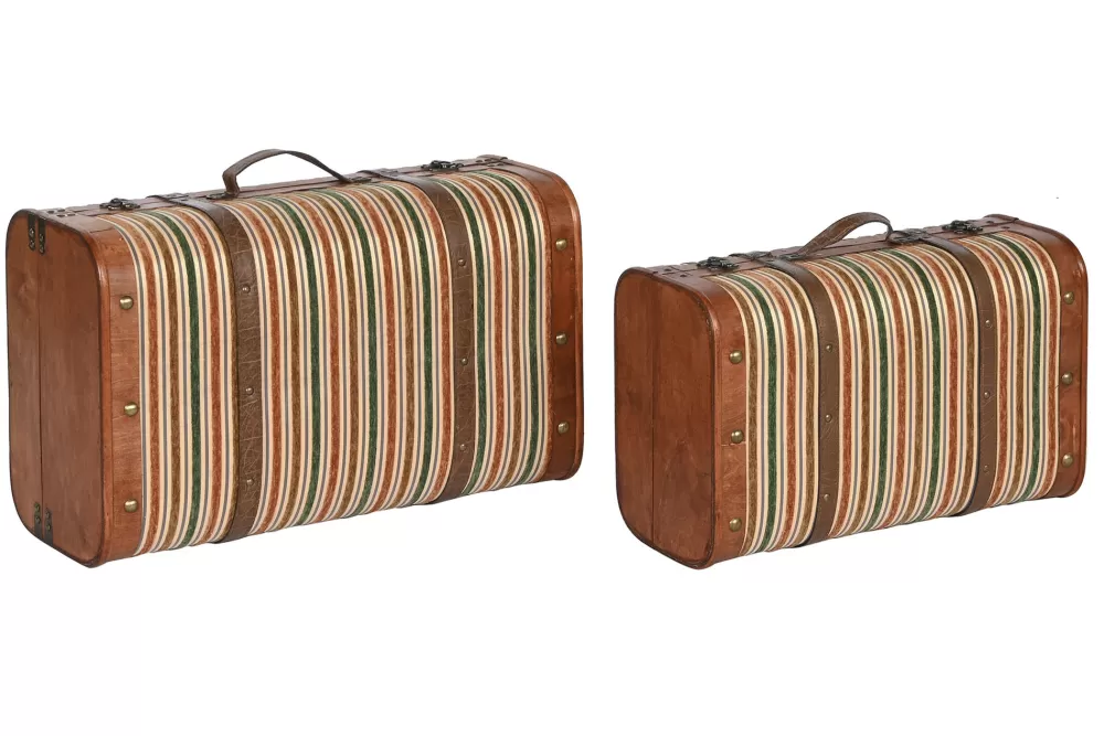 Clearance Baul Set 2 Lienzo Madera 60X24X37,5 Marron Baúles Y Cajas Tapizadas