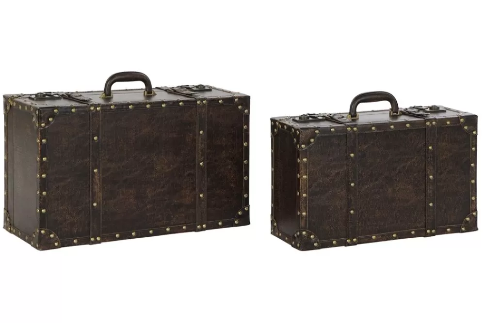 Detall ITEM Baul Set 2 Pu Madera 59X35X24 Marron Oscuro