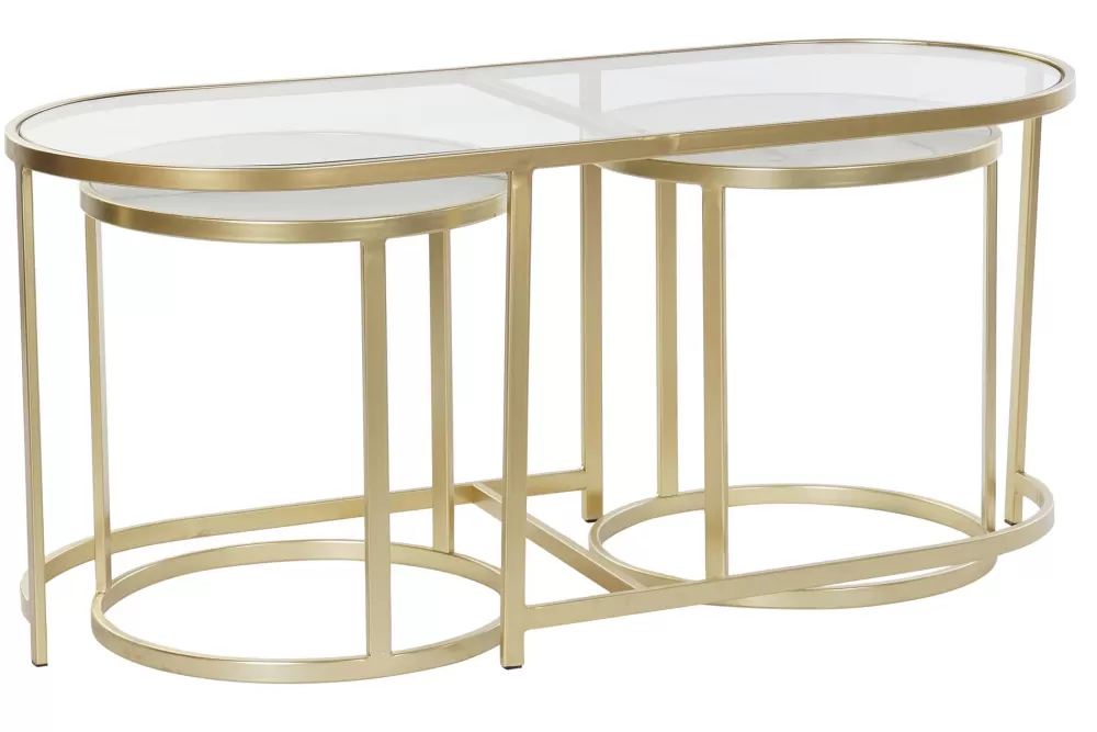 Best Sale Mesa Centro Set 3 Metal Cristal 100X40X45 Mate Mesas Auxiliares