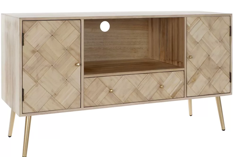 Outlet Mueble Tv Paulownia Pino 118X40X65 Natural Buffets Y Muebles Tv