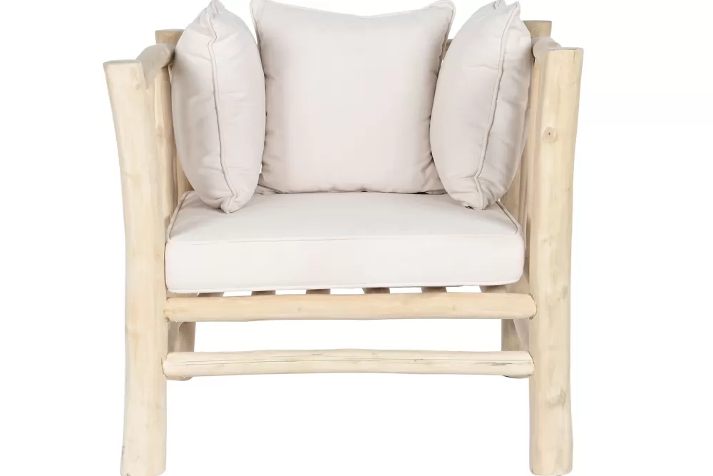 Best Sale Sillon Teca Poliester 80X77X71 Natural Blanco Sillones Y Butacas